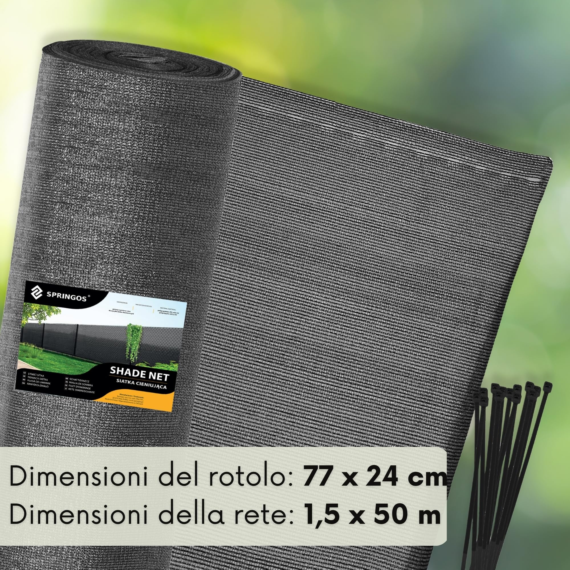 Rete ombreggiata 1,5 x 50 m 95% protezione UV + fascetta – Rete frangivista ad alta densità e bordi rinforzati per recinzione da giardino, balcone, terrazza, protezione solare – SPRINGOS