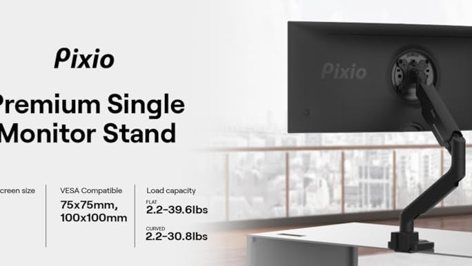 モニターアーム Pixio PS2S Black Monitor Arm Single Pixio PS2S | Premium Single Monitor Gas Powered Spring Arm Mount