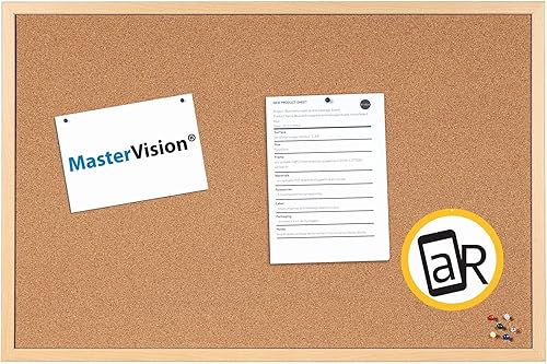 Miniatura 8 de MasterVision Maya Series Tablero de anuncios de corcho autorreparable, tablero de corcho con pasador de empuje para montaje en pared, 48 x 96