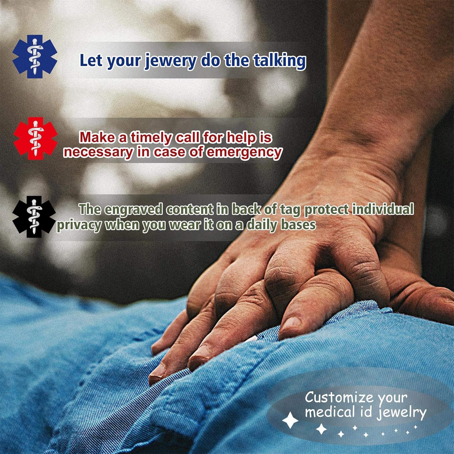 Custom Medical Alert Necklace for Women Men, Engraved 316L Stainless Steel Dog Tag, Free Engraving Emergency Medic ID Jewelry for Diabetes Epilepsy DNR Allergy