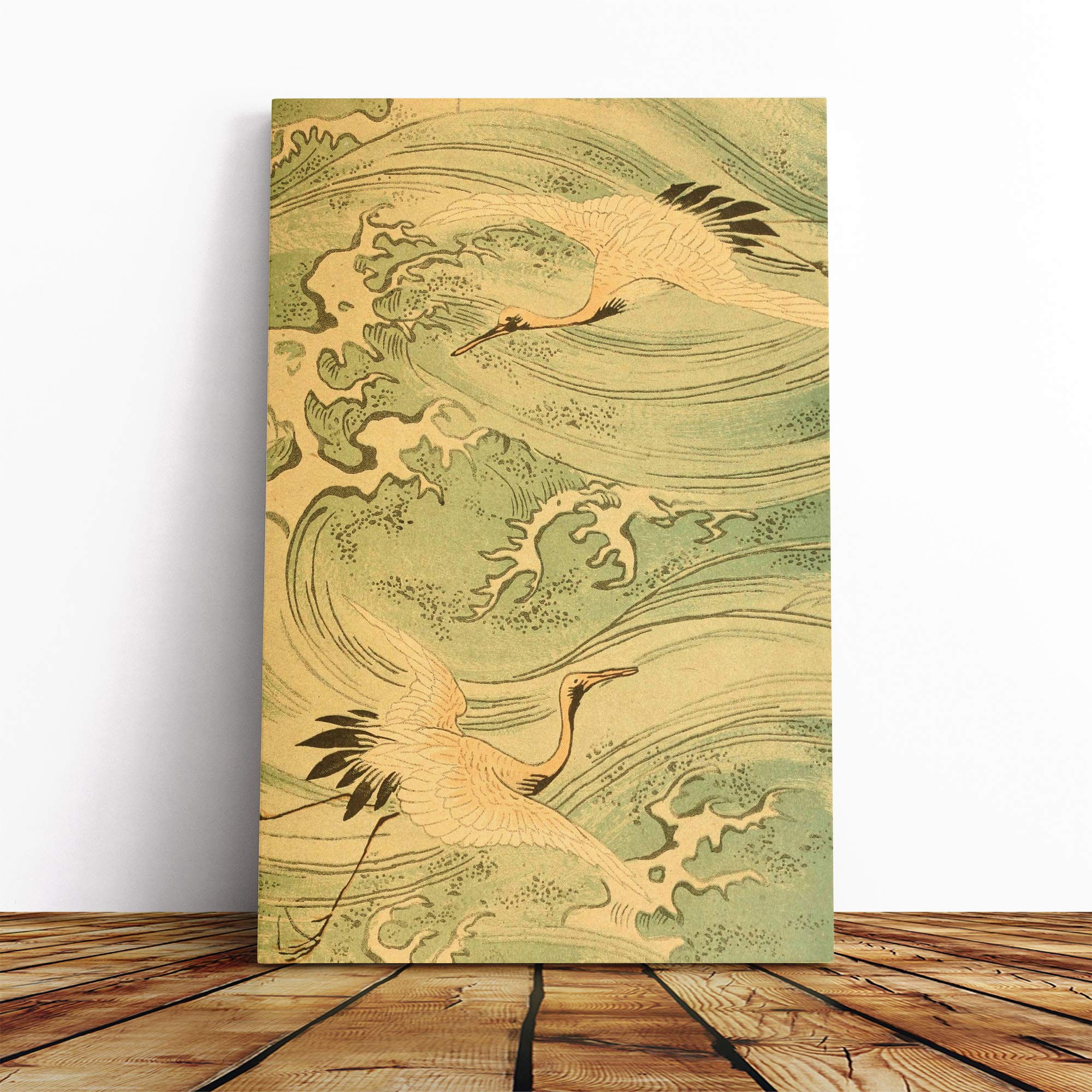 Wall Storks Japanese Oriental Art Canvas Print | Gallery Wrapped 30mm Frame Wall Art | 20x14 inches | Ready to Hang | Asian Picture | Living Room Bedroom Lounge Office