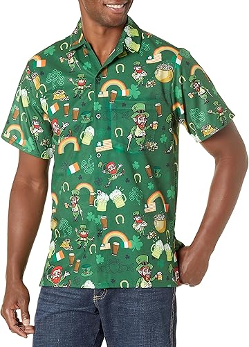 Funny Guy Mugs Men's Irish St. Patrick's Day Hawaiian Print Button Down Short Sl