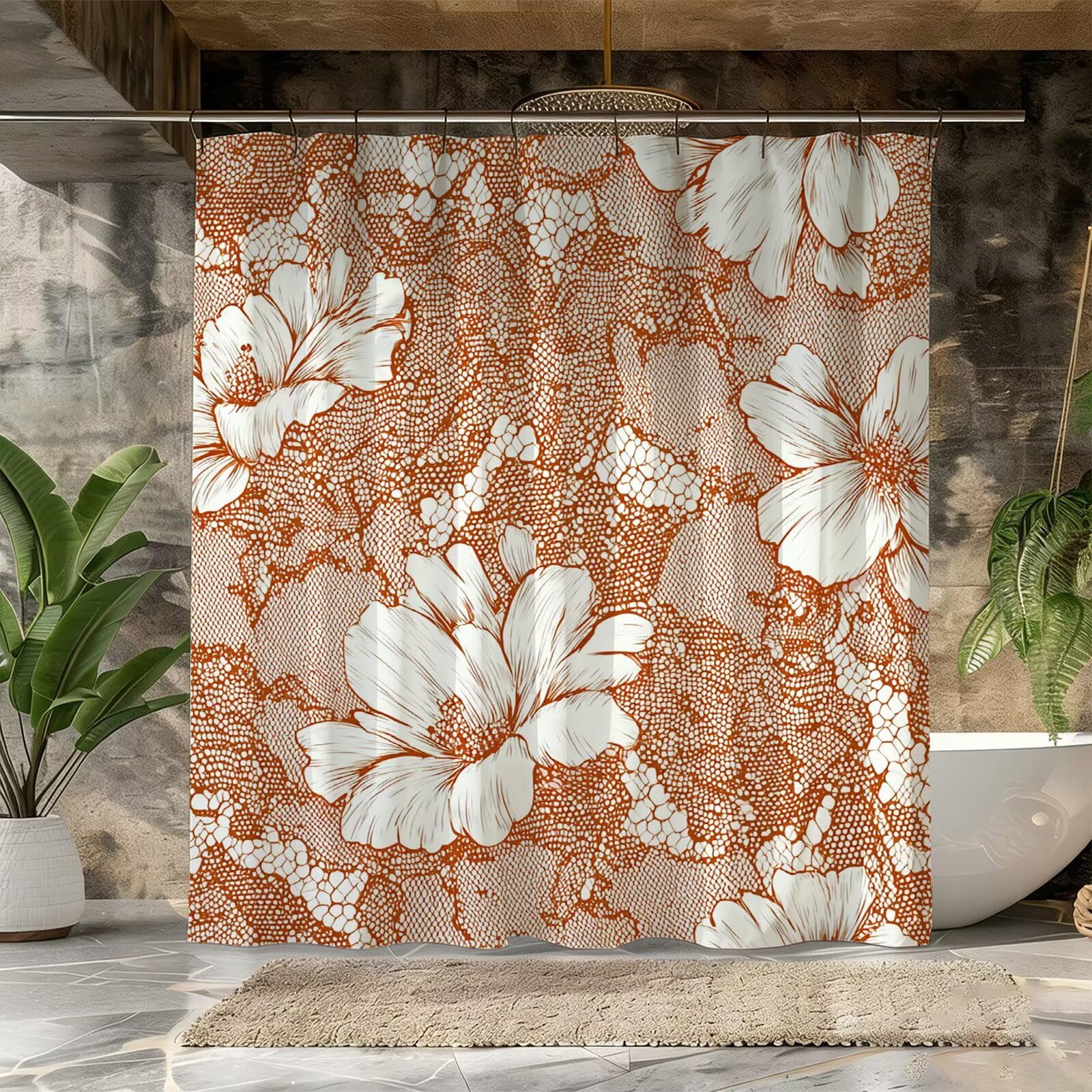 nórdico Cortina de Ducha 180x200, Tela Poliéster Impermeable con 12 Ganchos, Secado Rápido Cortinas de Baño Lavables, Shower Curtain Resistente a Humedad Decoracion Hogar Flores Cortina Ducha,Model999