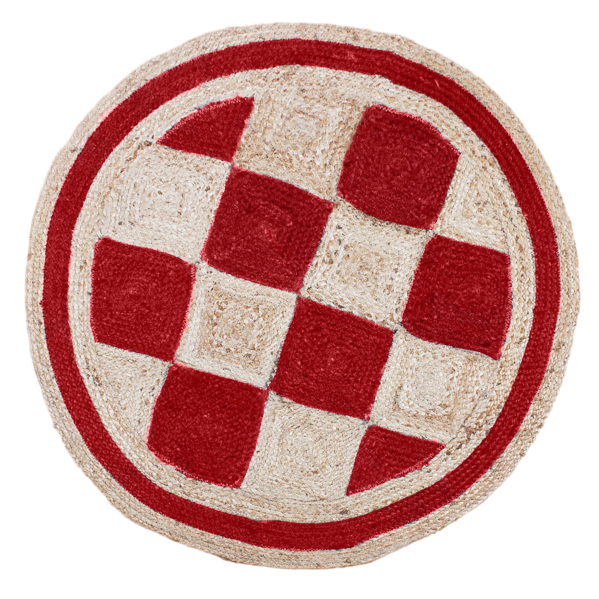 Tapis rond en jute beige et rouge Natural Collection | 1,8x1,8 m pour salon