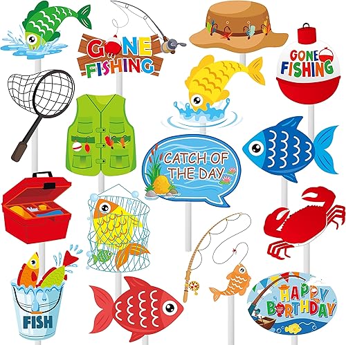 36 piezas de decoración para cupcakes de pesca, fiestas de pesca, para decoración de fiesta de cumpleaños de pescador, caña de pescar, temática para