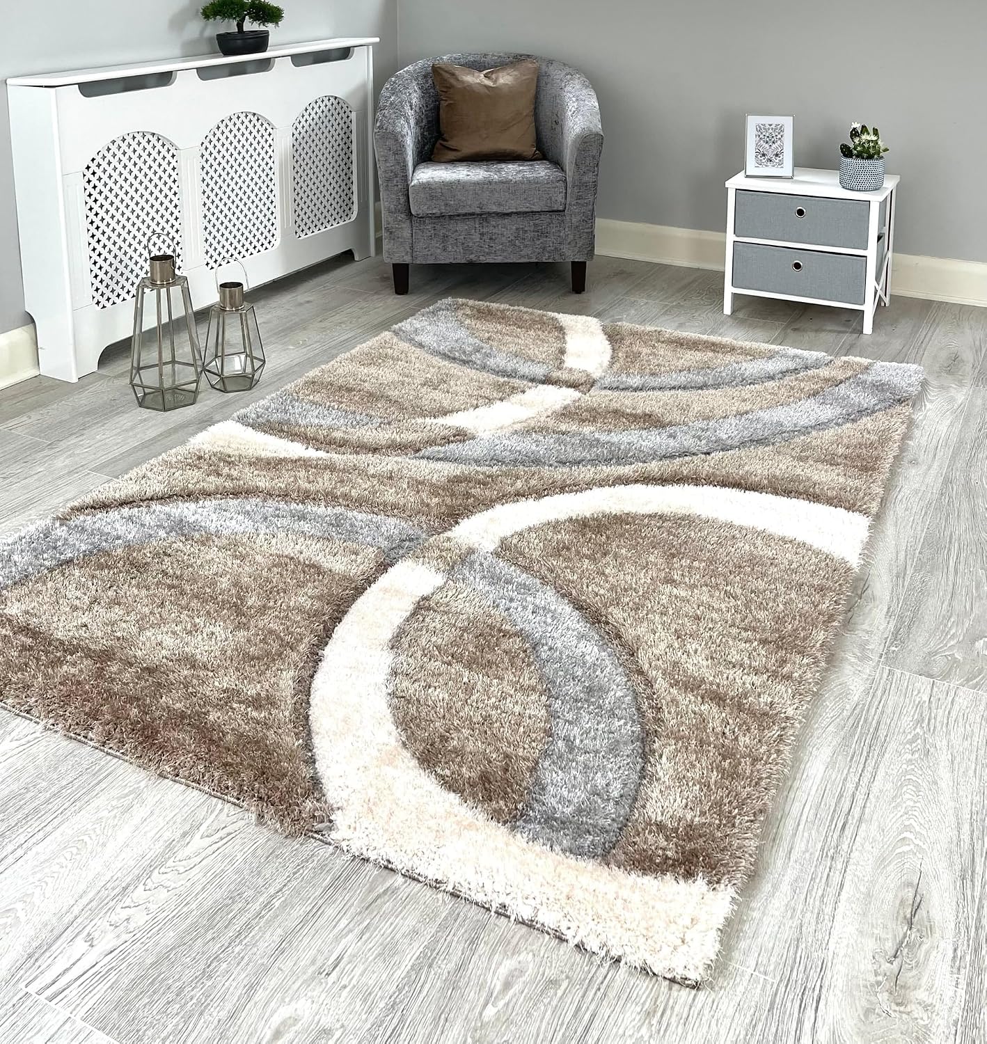 NEW BEIGE SILVER GREY CREAM LUXURIOUS THICK PILE MODERN SOFT SILKY ...