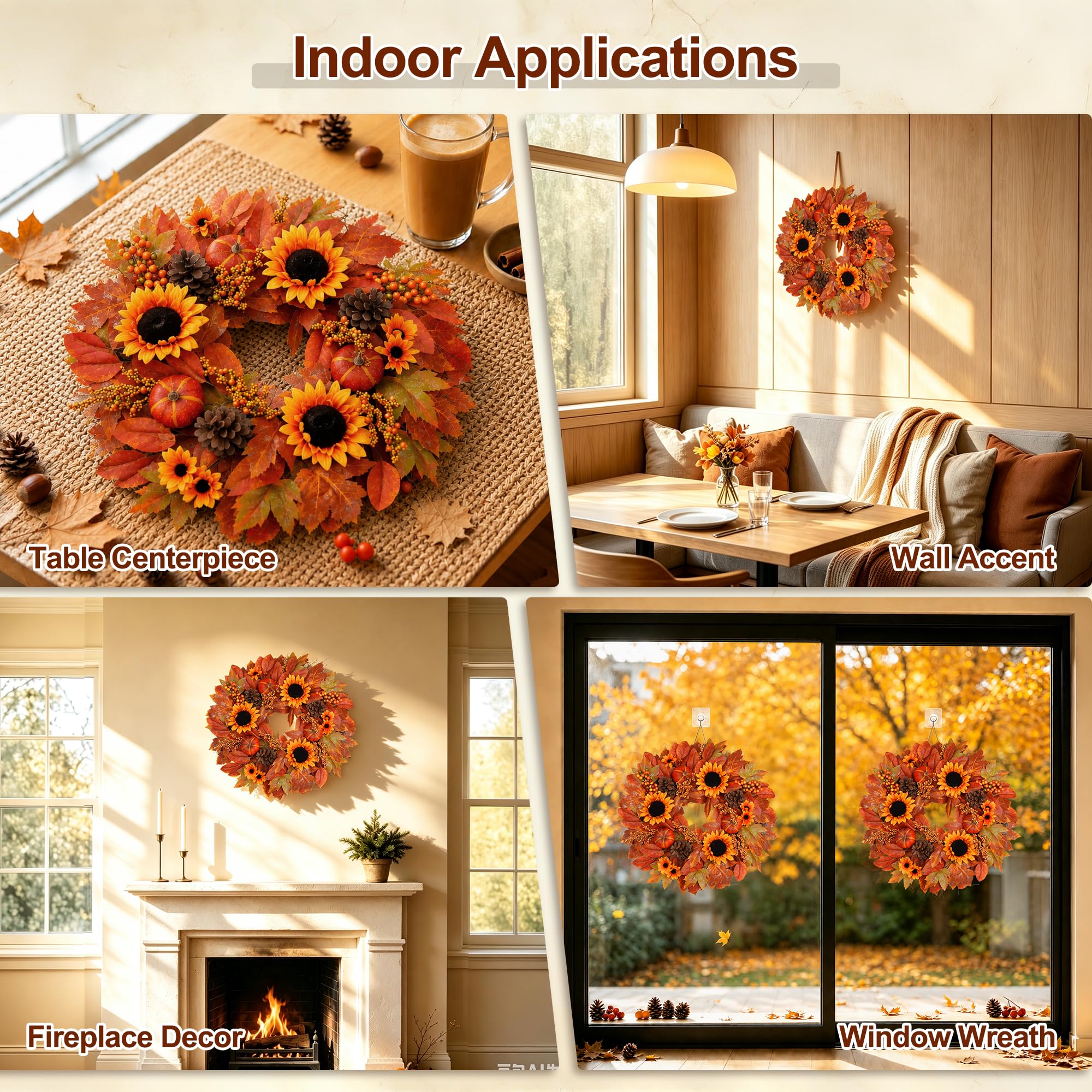Couronne d'automne de tournesols de 61 cm pour porte d'entrée