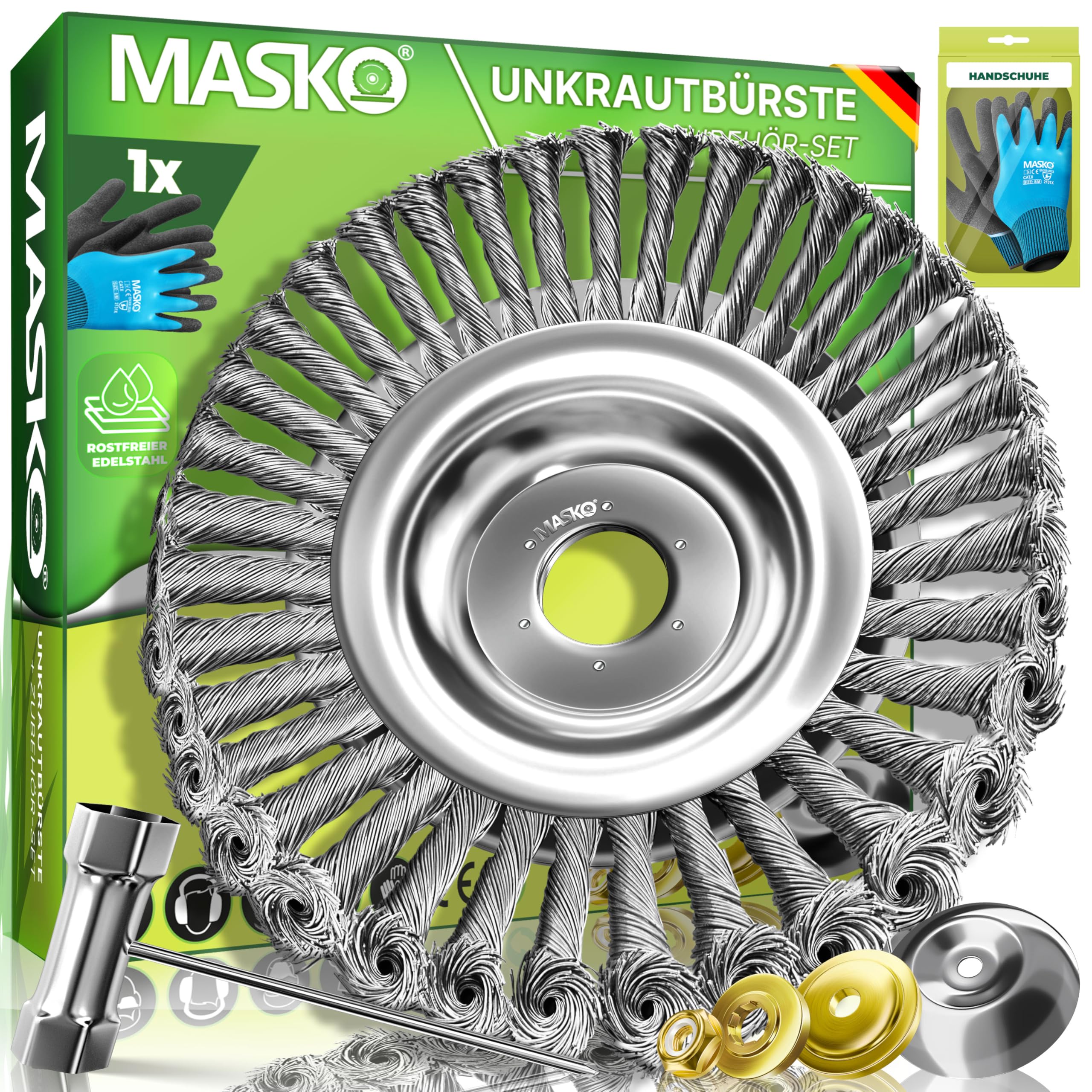 MASKO® Spazzola per erbacce per decespugliatore e decespugliatore | Spazzola per erbacce 25,4 & 20 mm foro | Spazzola metallica per la rimozione efficace delle erbacce compatibile con Stihl | Spazzola