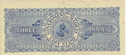mintindia Rare British India 3 Annas KGV George V Stamp Bond Paper for Note Coin Collector