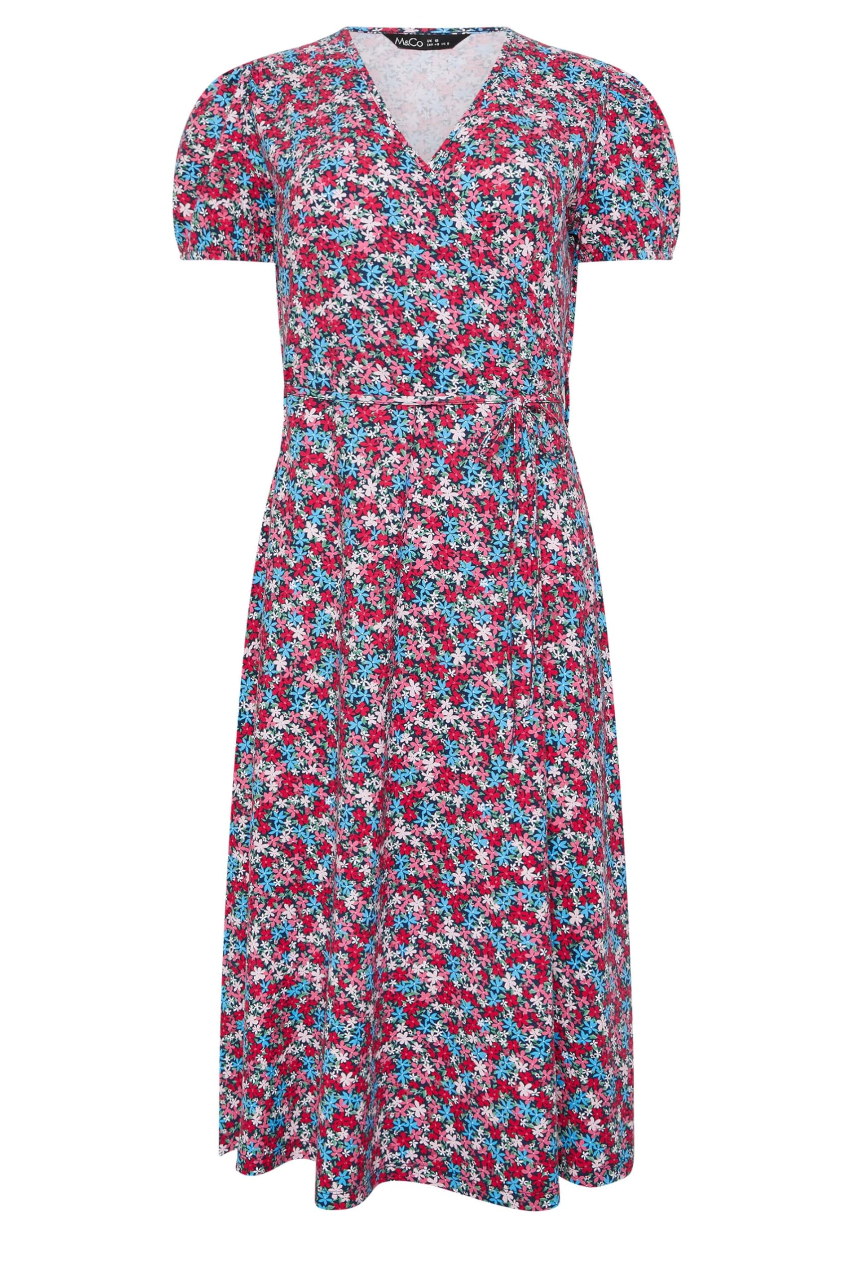 M&Co Blue Ditsy Floral Midi Wrap Dress - Women's