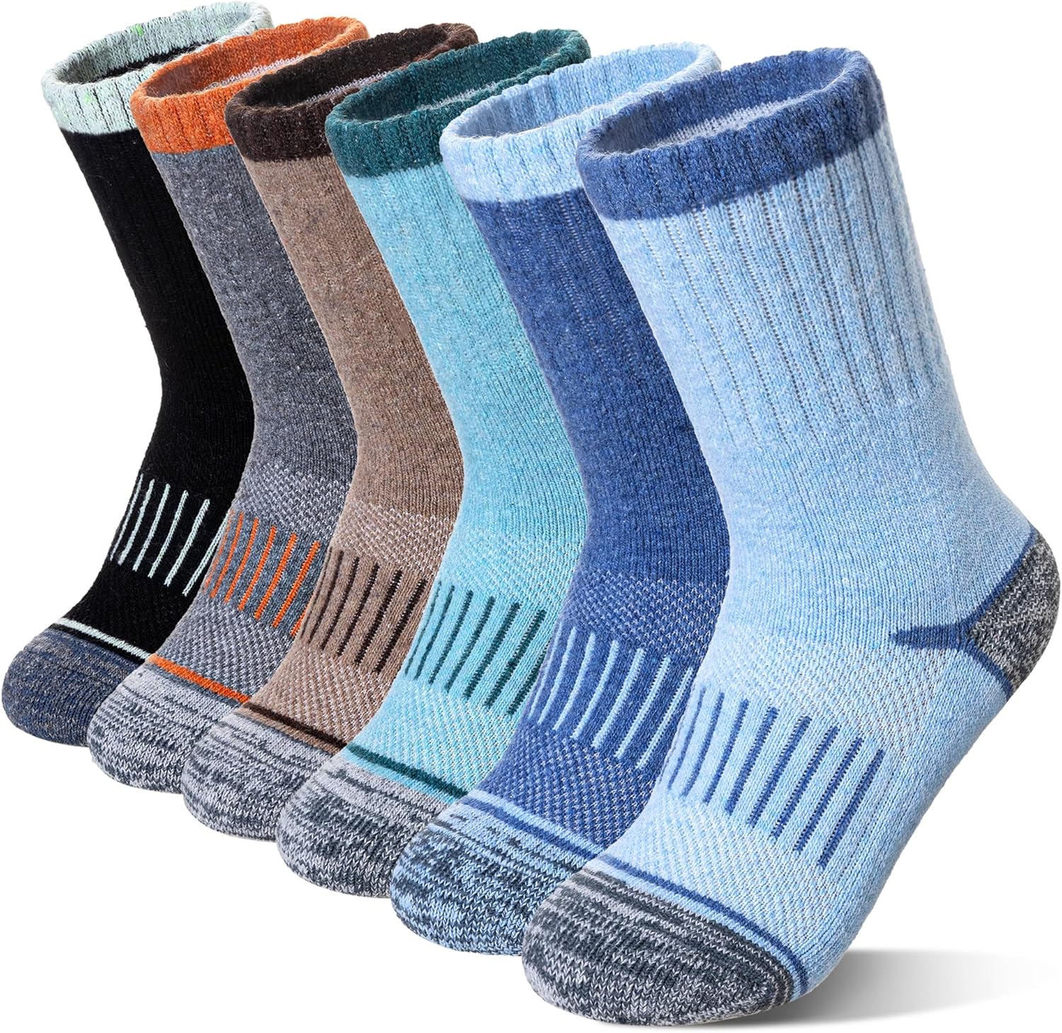 Eocom Kids Merino Wool Hiking Socks Toddlers Boys Girls Thermal Warm Winter Cushion Moisture Wicking Boot Crew Socks 6 Pairs