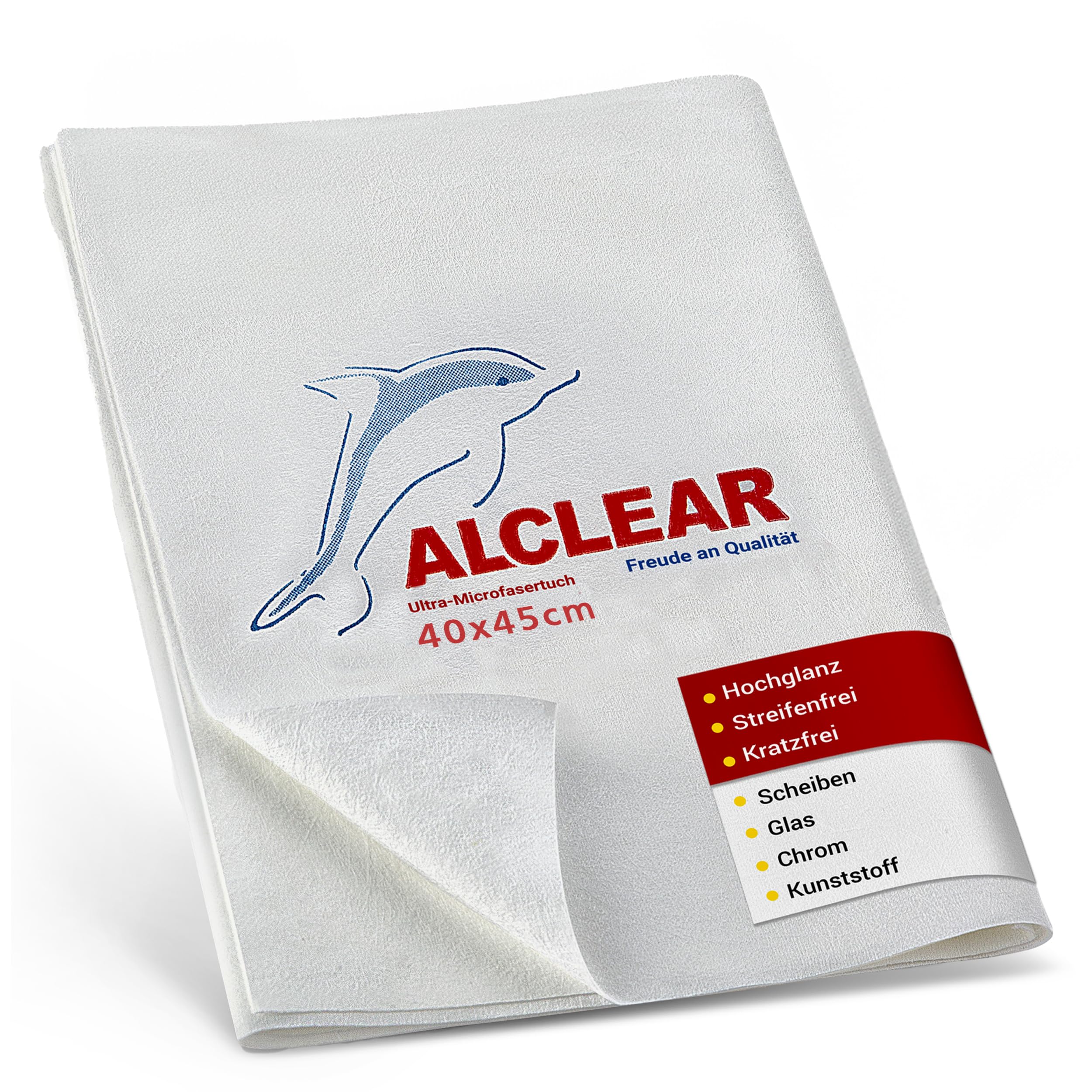 ALCLEAR 950001 Mikrofasertuch Glastuch & Fenstertuch – 40×45 cm streifenfrei & fusselfrei – Ultra-Mikrofaser für Glasreinigung im Haushalt & Auto – spart Zeit ohne Nachtrocknen – Made in Germany