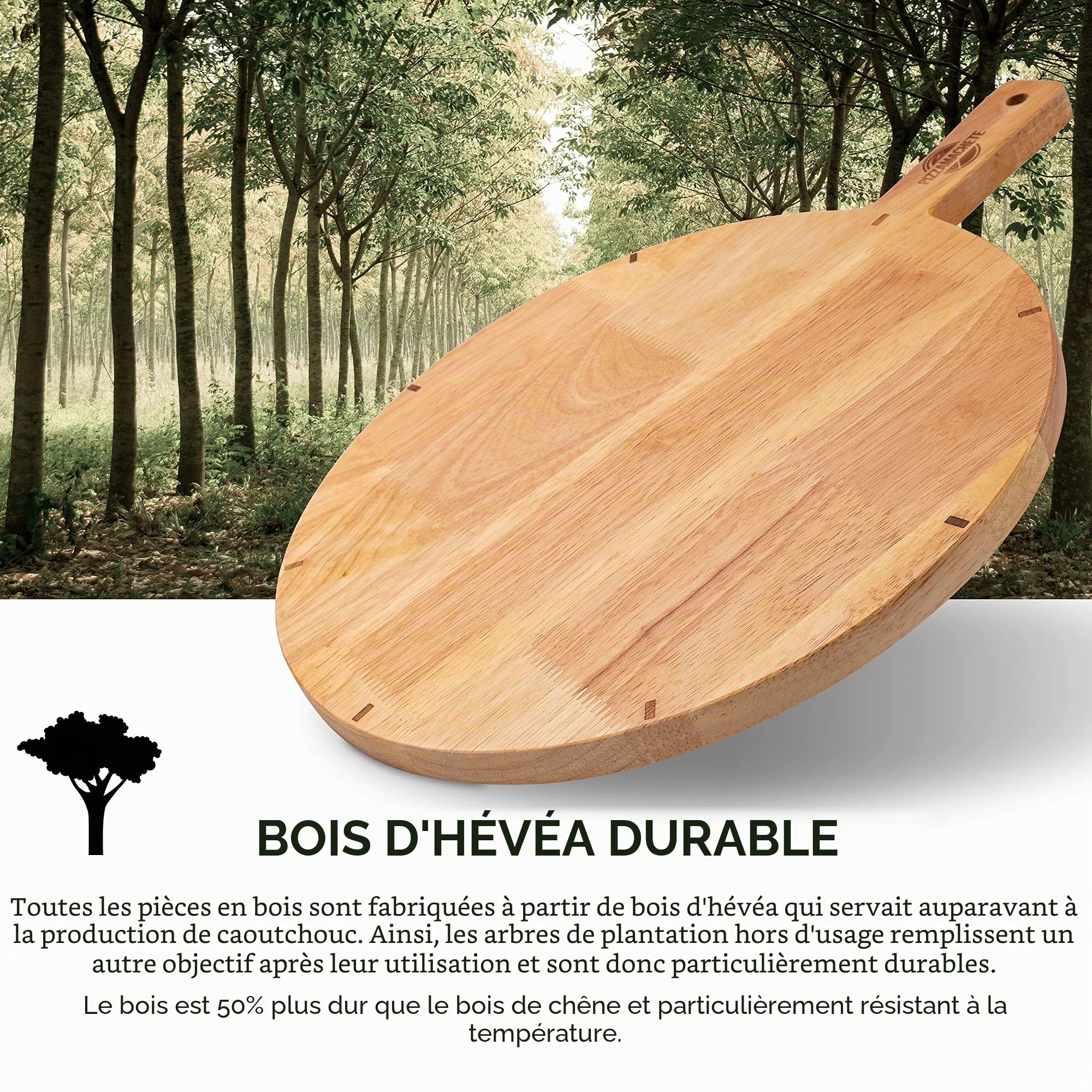 PIZZAMACHETE Lot de 2 Assiettes à Pizza en Bois d'Hévéa, Planche à Découper Ronde pour Pizza, Foccacia ou Pain, Accessoires de Cuisine, 30,5 cm