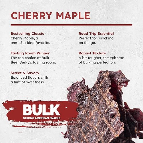 BULK - Bolsa de 1 libra de carne de res de losa - Cecina de pimienta negra, fabricada en Estados Unidos (arce cereza, 1 libra)