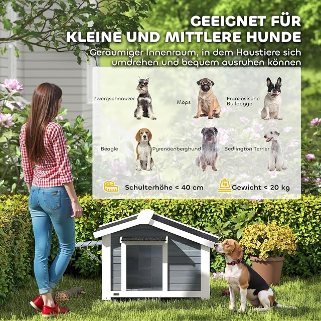 Foto 6 de 8 de PawHut Casa Impermeable para Perros medianos Gris 98x76x69.5cm