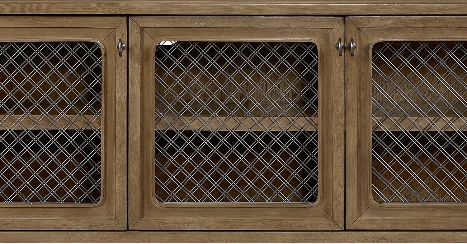 Server Cabinet with Decorative Mesh Door Fronts in Almond Finish, Spacious Interior Shelving and Open Lower Shelf for Organized Storage