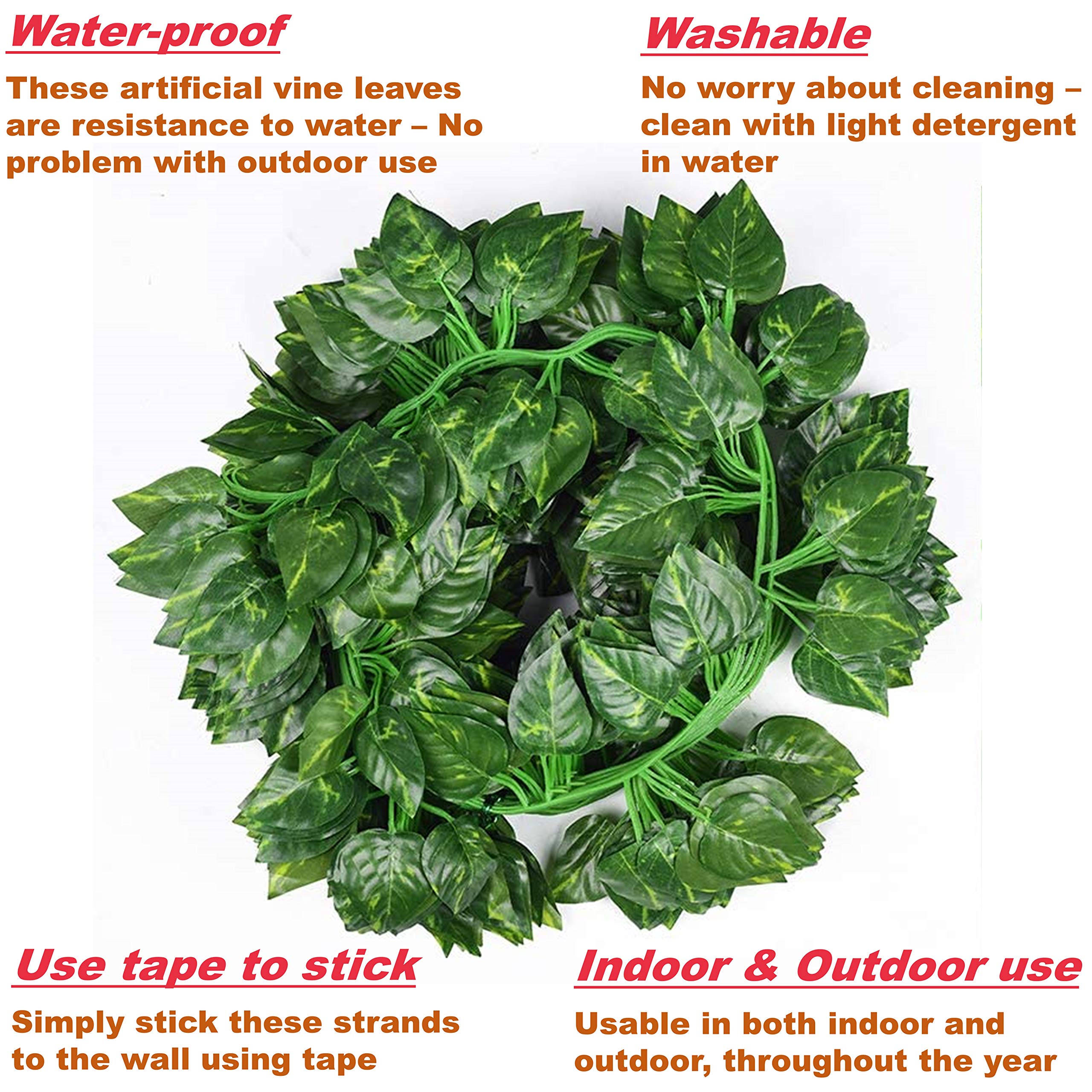 Tdas Artificial Ivy Garlands Leaves Greenery Hanging Vine Creeper Plants for Home Decor Door Wall Balcony Decoration Party Festival Craft, Contain 80 Leaves -Each String 6.7 ft (Pack of 12 Strings) 2