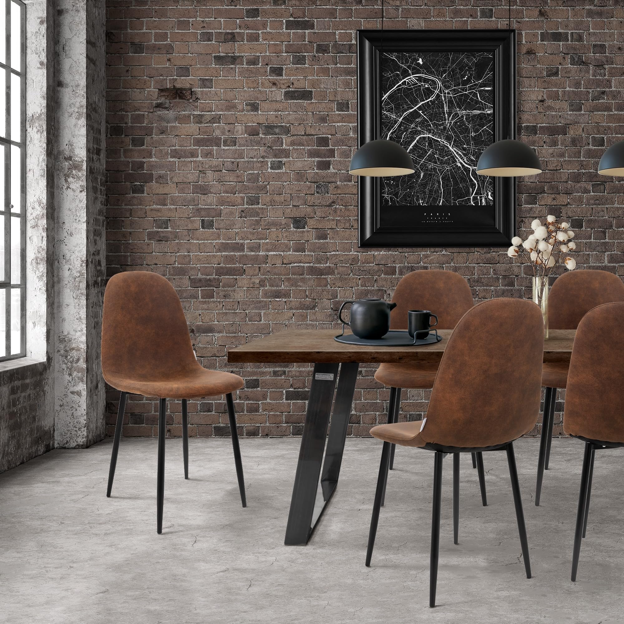 ML-Design Juego de 4 Sillas de Comedor con Respaldo Tapizado Marrón y Patas de Acero Asiento Blando de Imitación de Cuero Ergonómico Estilo Nórdico Escandinavo Mueble Decorativo de Hogar Cocina Salón