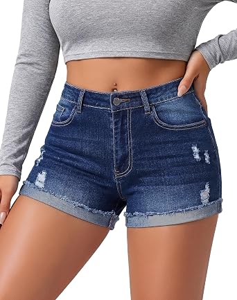 roswear Womens Stretchy Jean Shorts Ripped