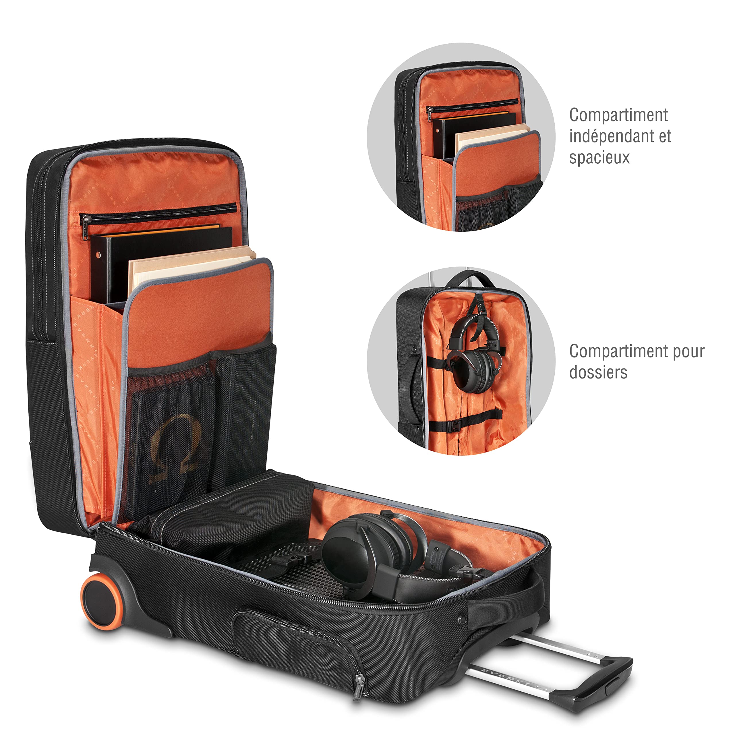 Everki 420 Trolley pour Ordinateur Portable 18,4" – Bagage Cabine à roulettes, Housse Amovible Compatible TSA, Sac de Voyage organisé pour Business & Gaming – Noir (EKB420)