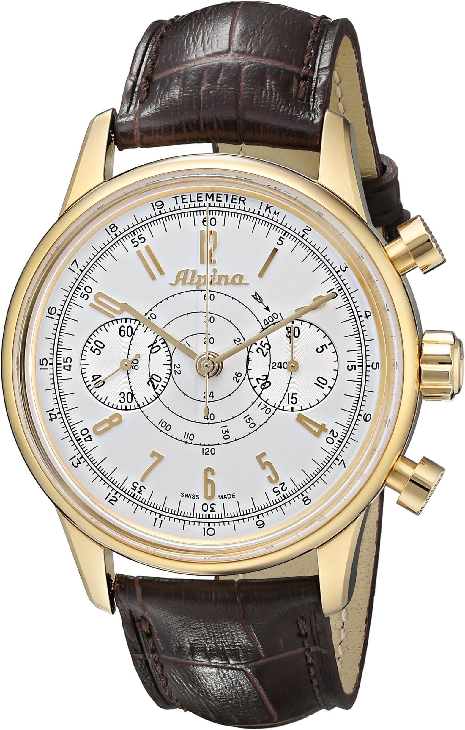 Alpina Men's 41mm Brown Calfskin Band Gold Tone Steel Case Automatic Silver-Tone Dial Watch AL-860S4H5
