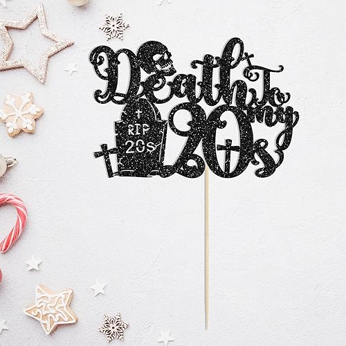 Miniatura 4 de 1 paquete de decoración negra para tarta de 30 años con purpurina de "Death to My 20", decoración para pastel de 30 años, decoración de fiesta de