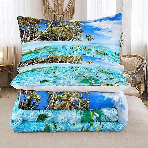 Miniatura 3 de Tailor Shop Juego de edredón costero, juego de ropa de cama costera, tamaño King, juego de ropa de cama con temática de playa, juegos de cama con 1