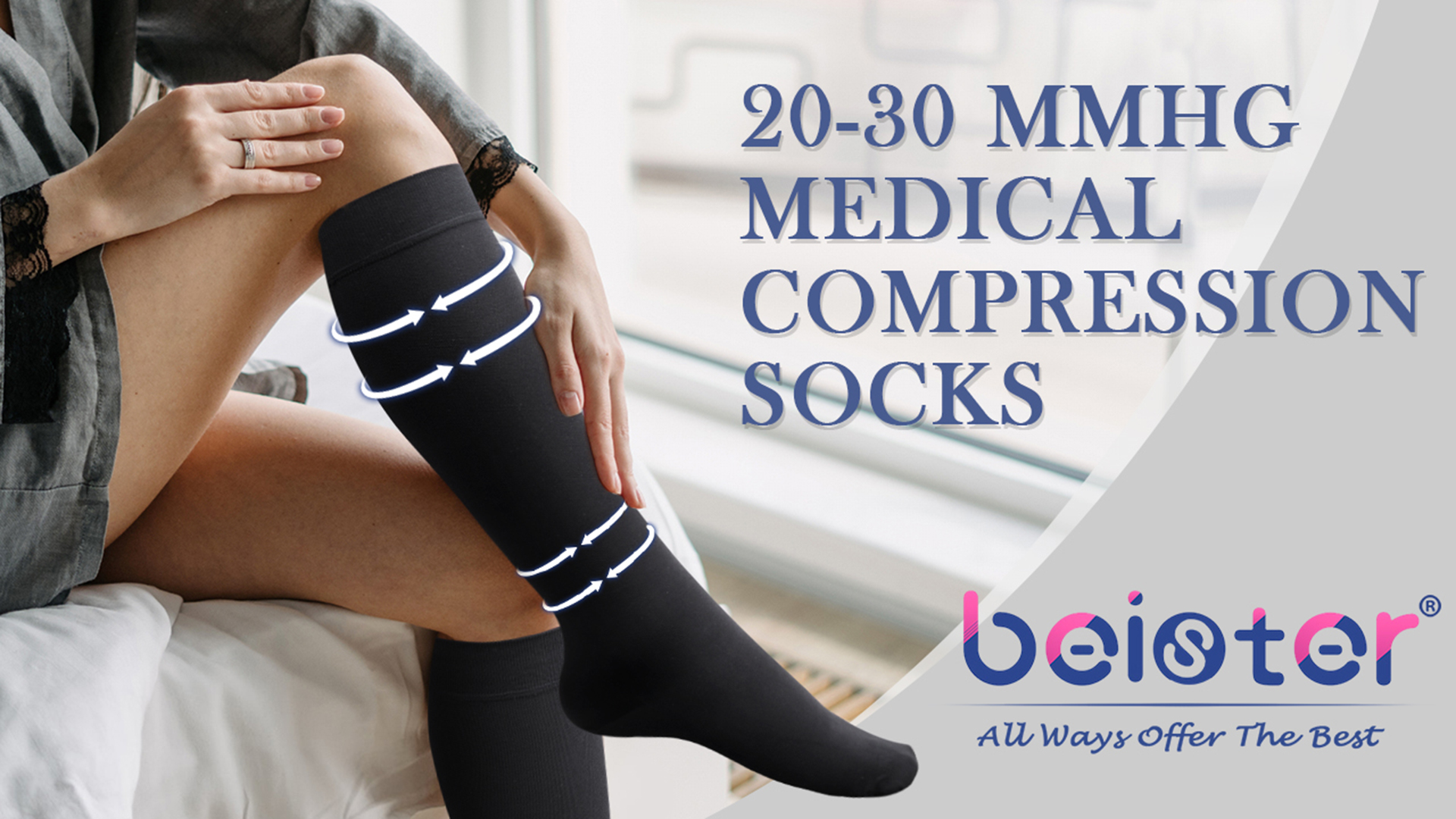 Image of Beister Closed Toe Knee High Calf Compression Socks for Women & Men, Firm 20-30 mmHg Graduated Support for Varicose Veins, Edema, Flight, Pregnancy