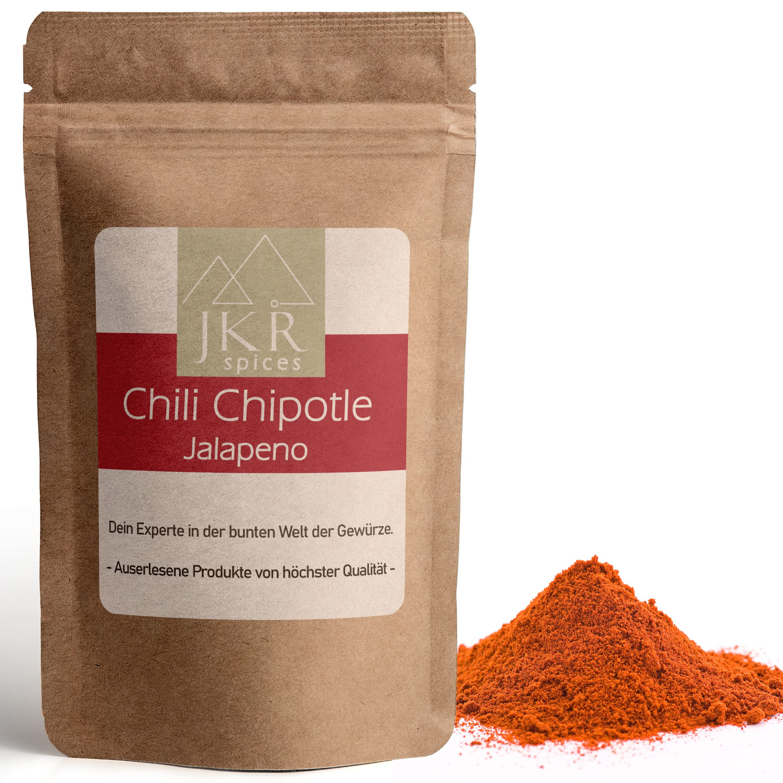 JKR Spices® 250g Chili Chipotle Jalapeno gemahlen | Chilli Pulver geräuchert | Chipotle Chili | Sehr scharfe Chipotle Chilli im wiederverschließbaren Doypack