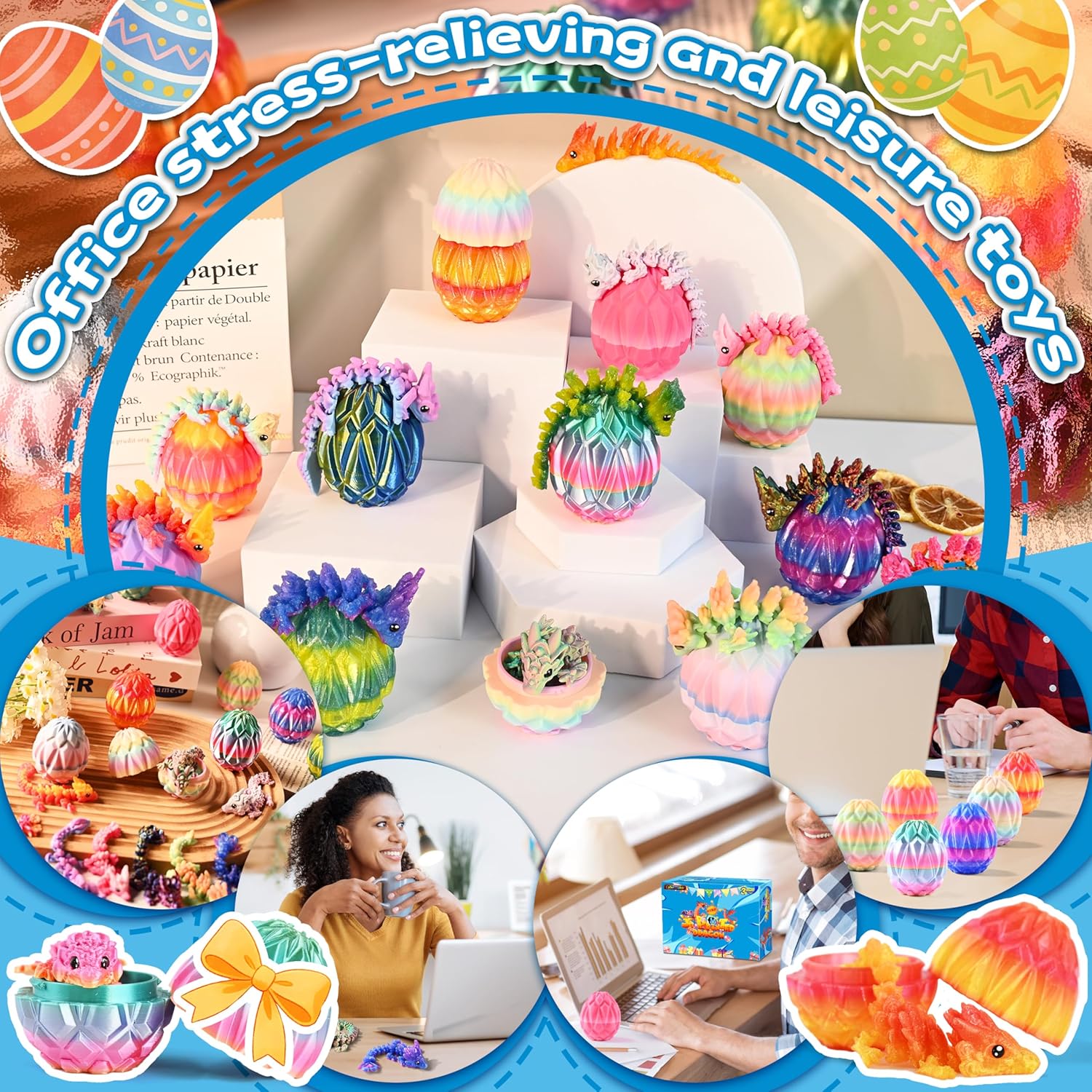 12pcs 3D Printed Prefilled Easter Eggs with Dragons Inside, Magic Toy for Party Favors, Basket Stuffers for Boys & Girls, Easter Egg Hunt, Goodie Bag Fillers, Classroom Prize Supplies