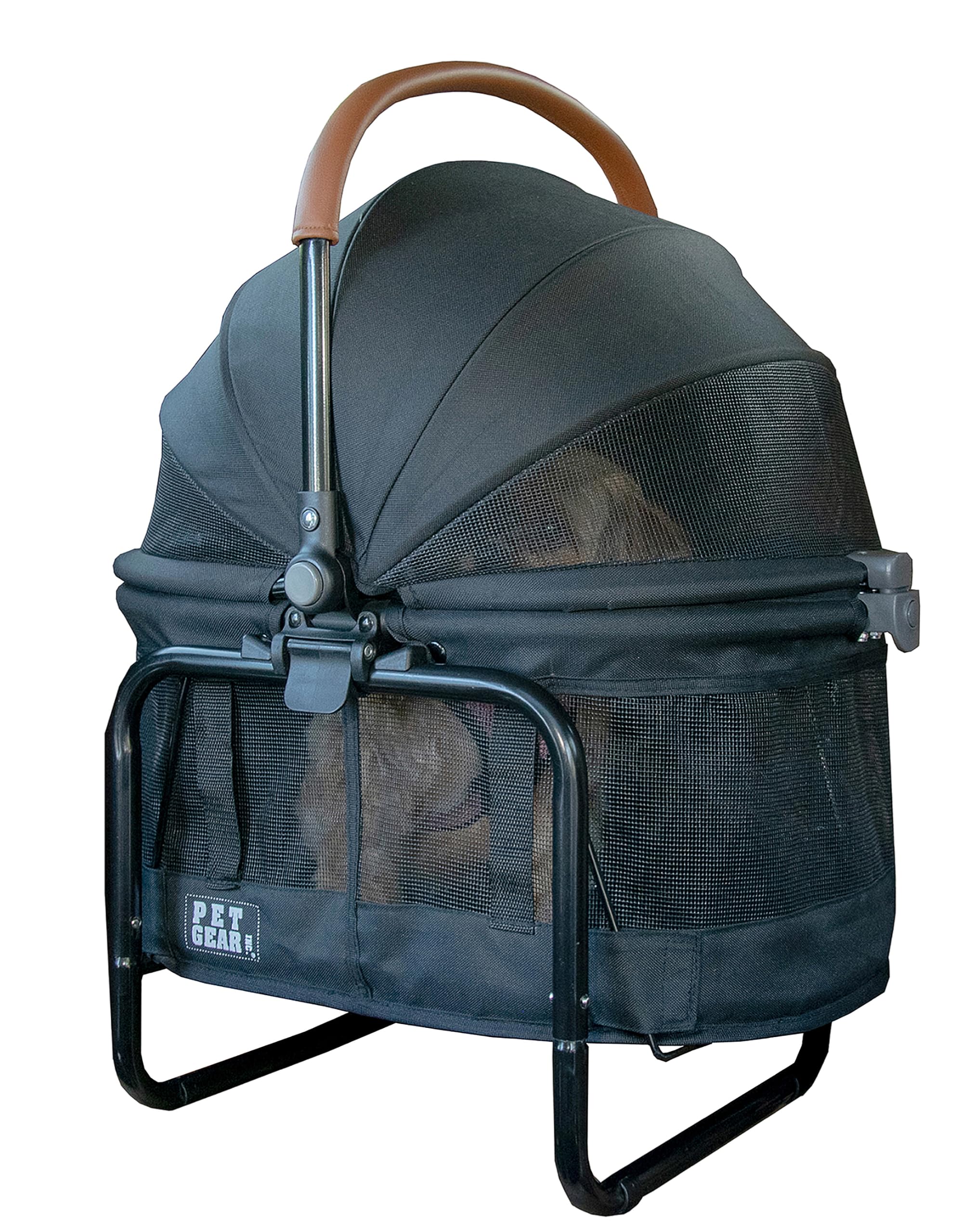 pet gear no-zip view 360 pet carrier & car seat with booster seat frame for small dogs & cats, mesh ventilation, push button entry, no tools required, onyx