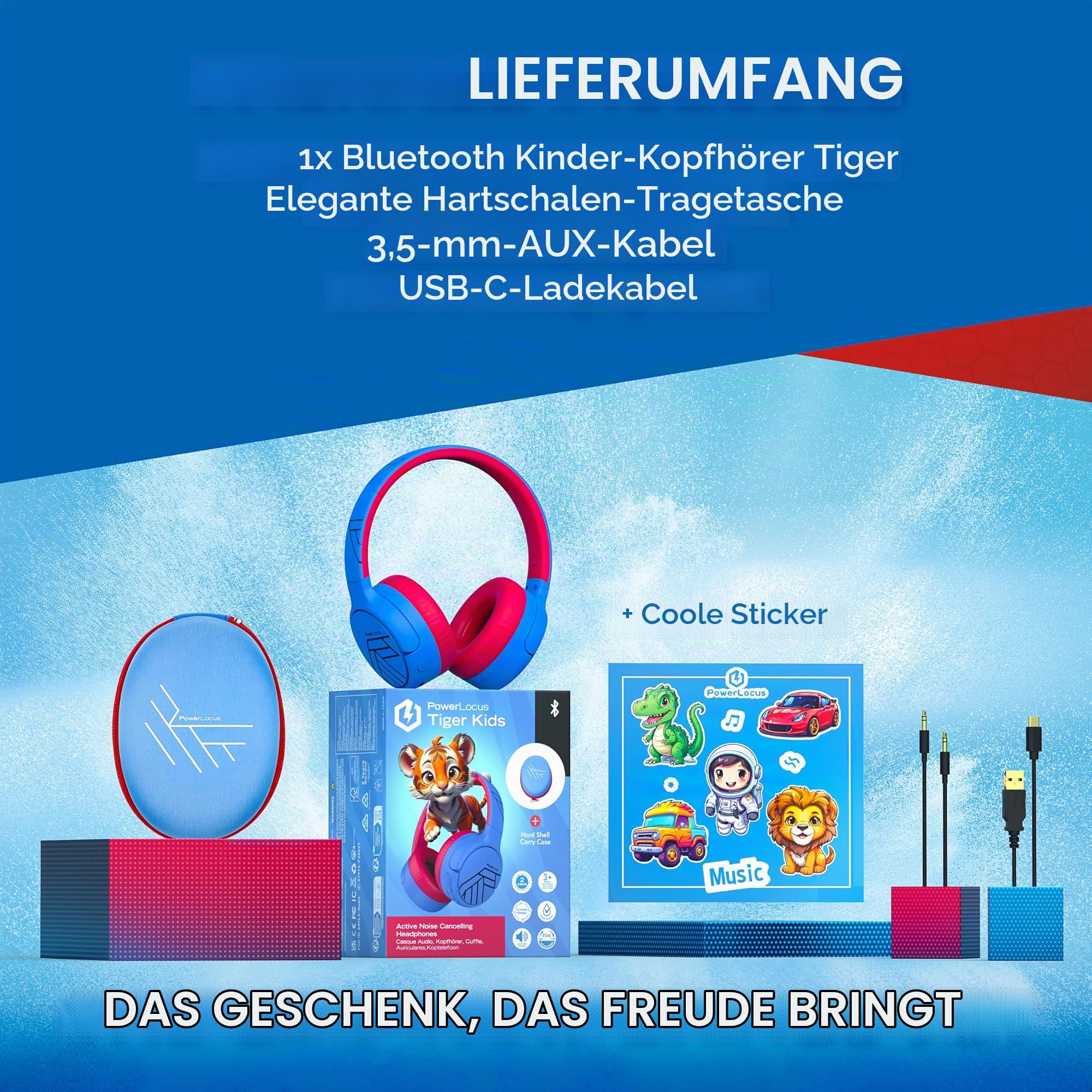 PowerLocus Bluetooth Kinder Kopfhörer Noise Cancelling,Lautstärkebegrenzung
