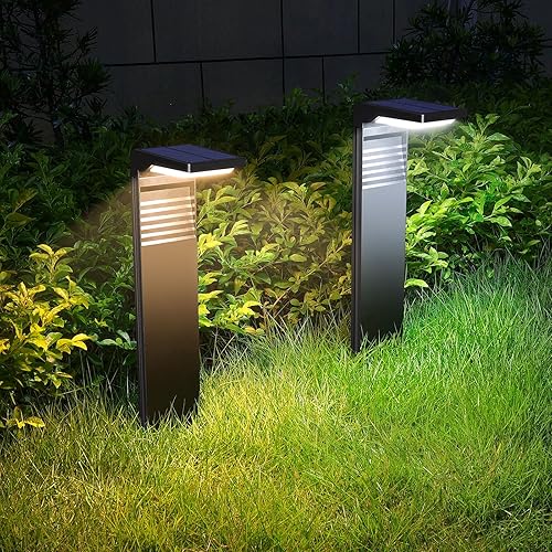 Paquete de 2 luces solares para camino con modo blanco cálido y blanco frío, modernas luces solares para senderos impermeables para exteriores,