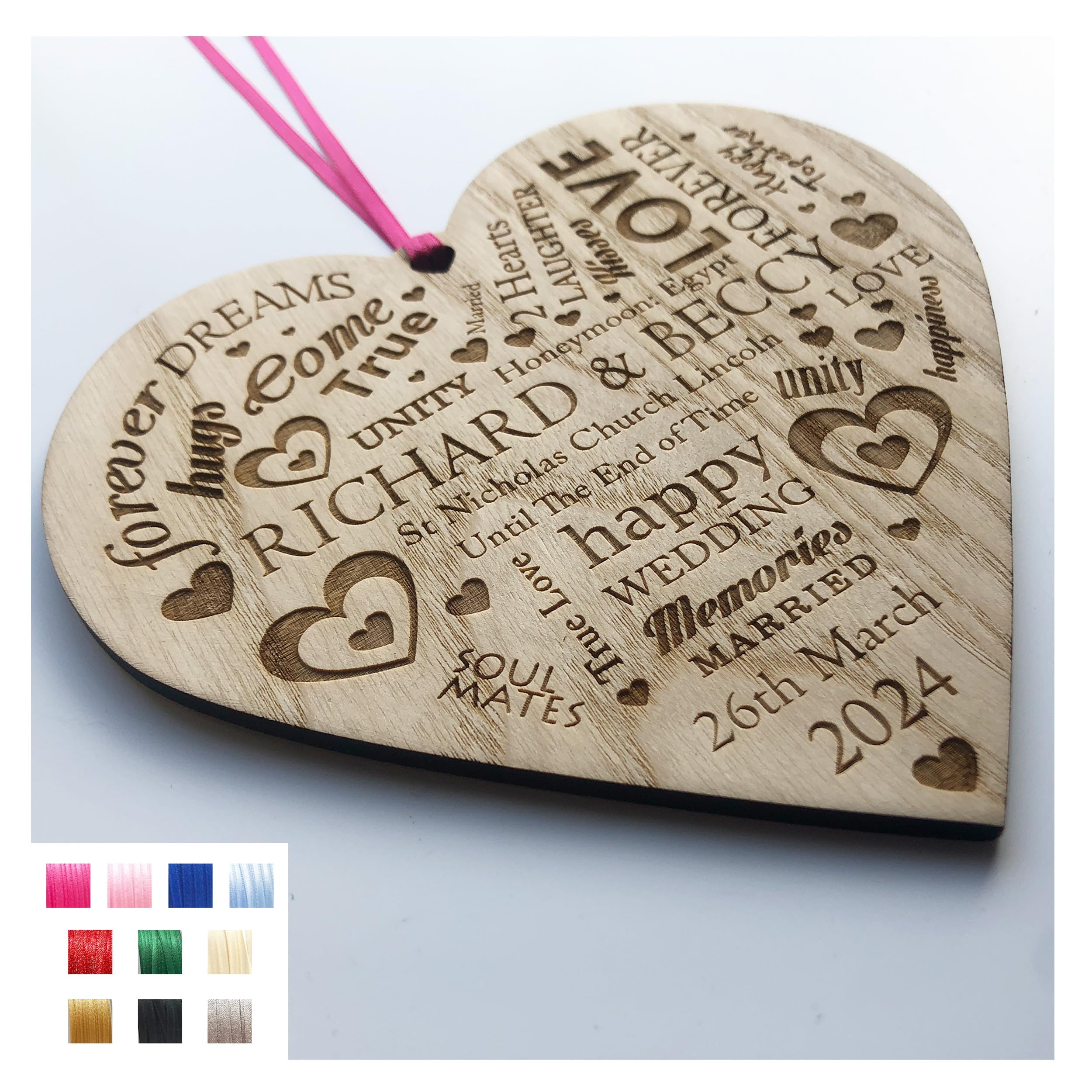 lovethis** Personalised Wedding Day Love Heart For The Bride & Groom - Engraved With The Happy Couple's Wedding Day Memories