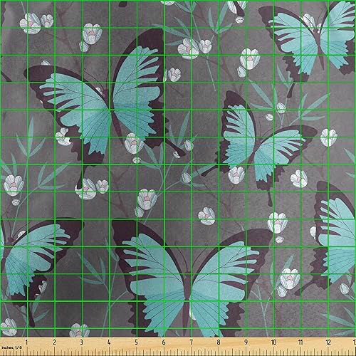 Miniatura 3 de Ambesonne Butterflies Fabric by The Yard, Pattern of Repetitive Spring Flower Silhouettes Spring Season Design, Decorative Satin Fabric for Home