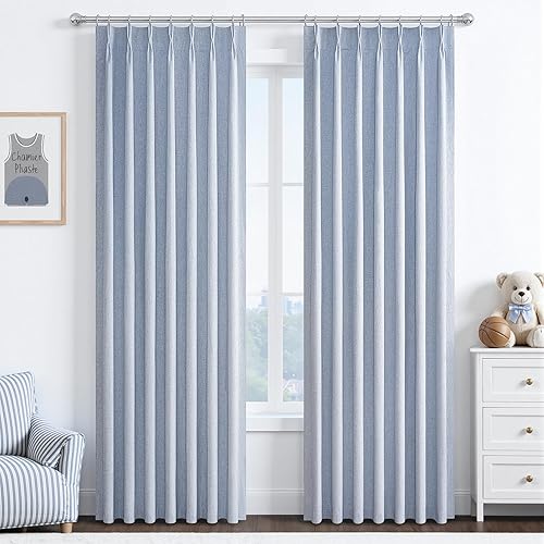 Miniatura 36 de Cortinas opacas térmicas 100% de 84 pulgadas de longitud, juego de 2 paneles para dormitorio, cortinas de ventana de lino con pinzas plegadas con