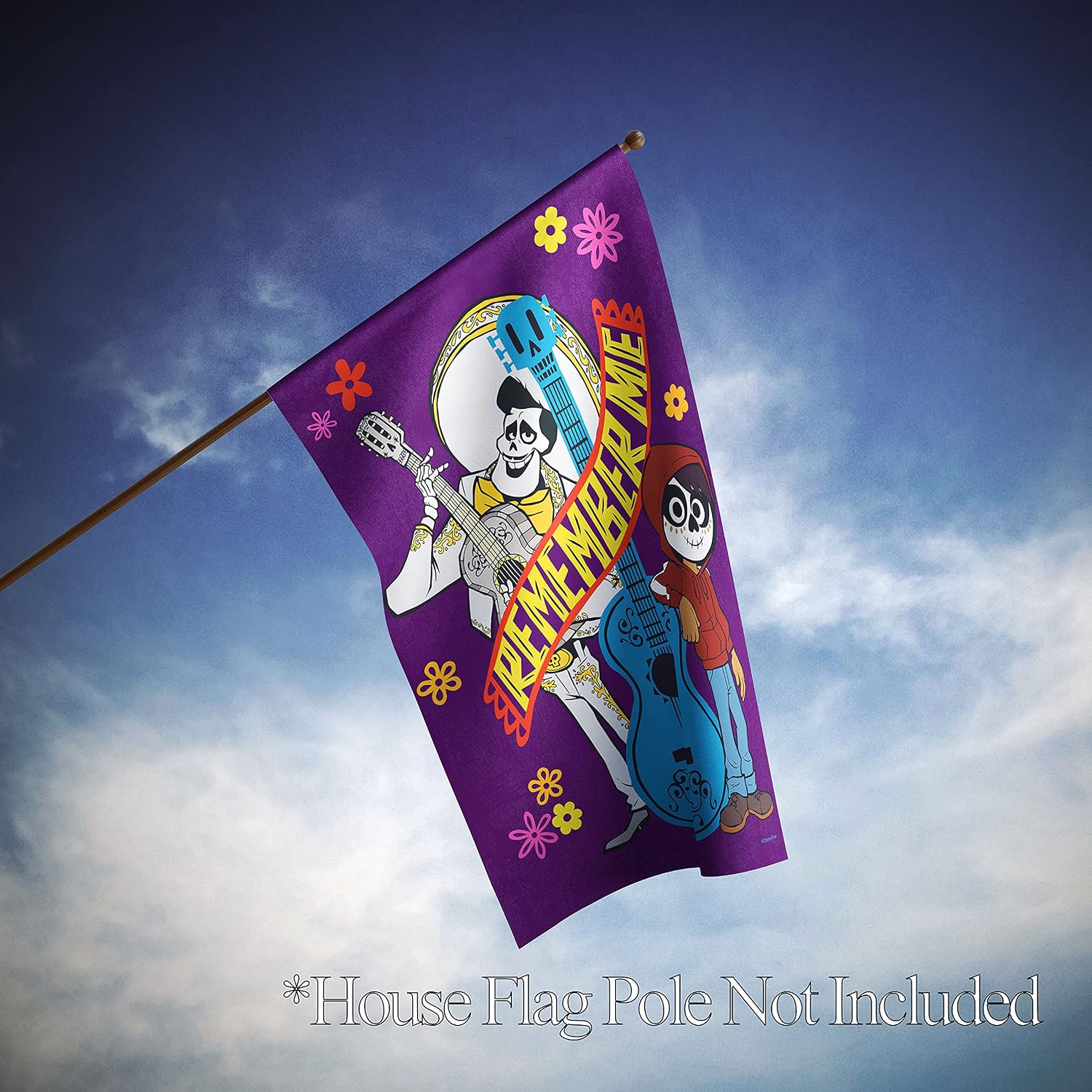 Flagology.com, Disney/Pixar Coco Remember Me – House Flag 28" x 40", Exclusive Fabric, Officially Licensed Disney, Halloween