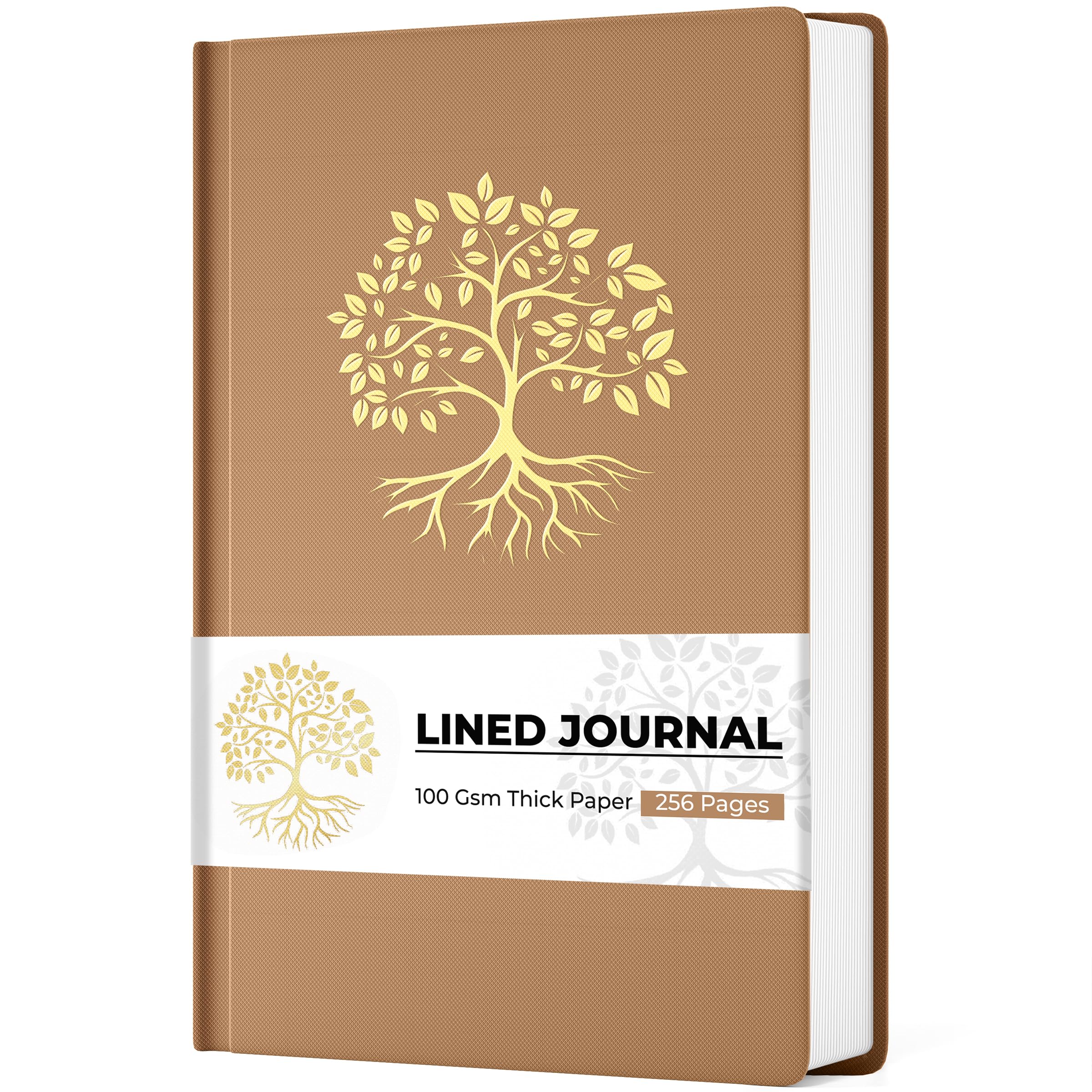 MINICAGIE Lined Journal for Women Linen Journals for Writing A5 Hardcover Diary 256 Pages 100 Gsm Thick Paper Journaling Notebooks with Back Pocket, 5.7 x 8.5 in, Light Brown