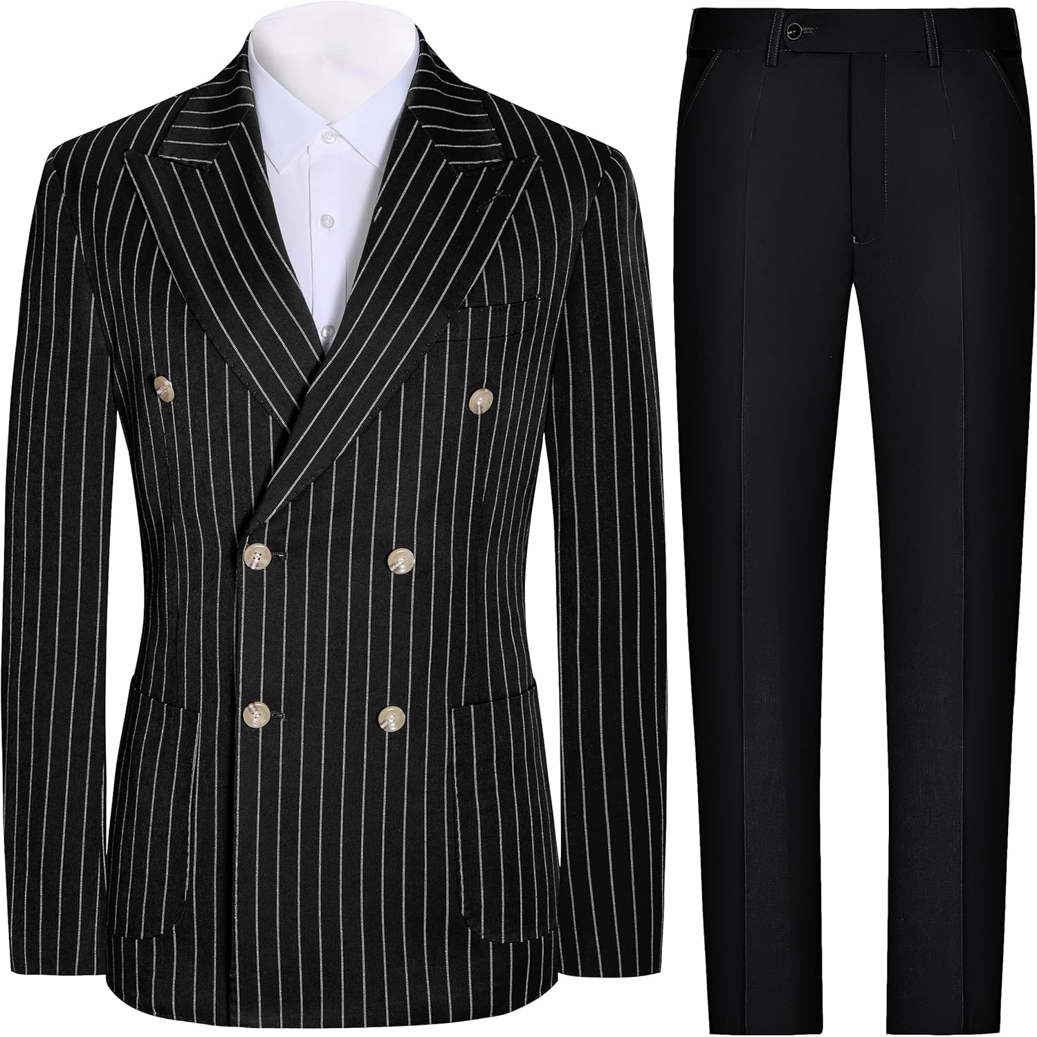 Suits for Men Pinstripe 2 Pcs Slim Fit Formal Tuxedo Set Business Casual Wedding Party Suit Stripes Blazer Black Pants - Image 2