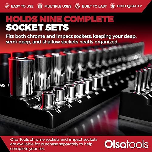 Miniatura 9 de Olsa Tools Organizador magnético de enchufes (unidad de 1/2 pulgada, 3 filas) - Organizador magnético de herramientas y soporte de enchufes