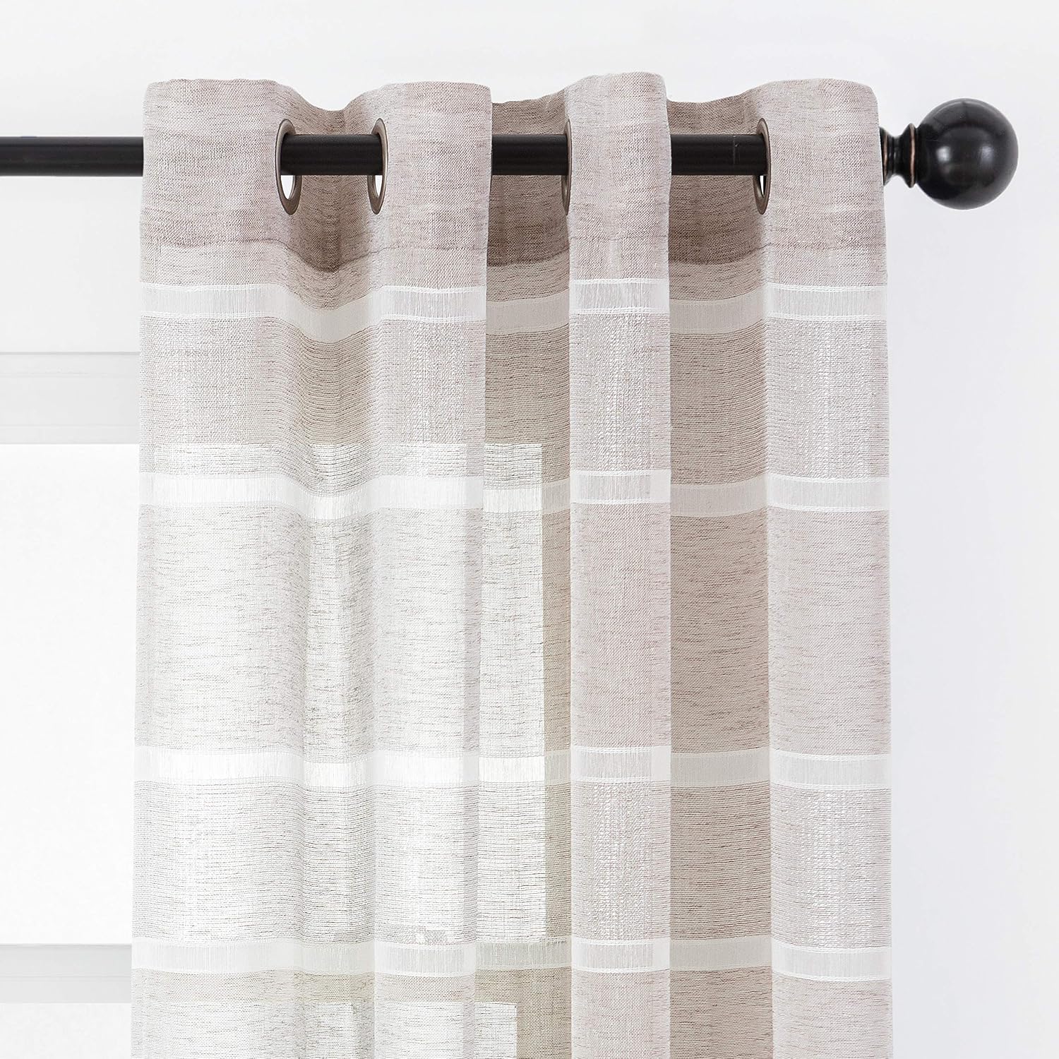 Chanasya Premium 2-Panel Faux Linen Shimmer Textured Sheer Curtain Panels - for Windows Living Room Bedroom Office - Translucent Window Drapes for Home- 52 x 63 Inches Long - Taupe