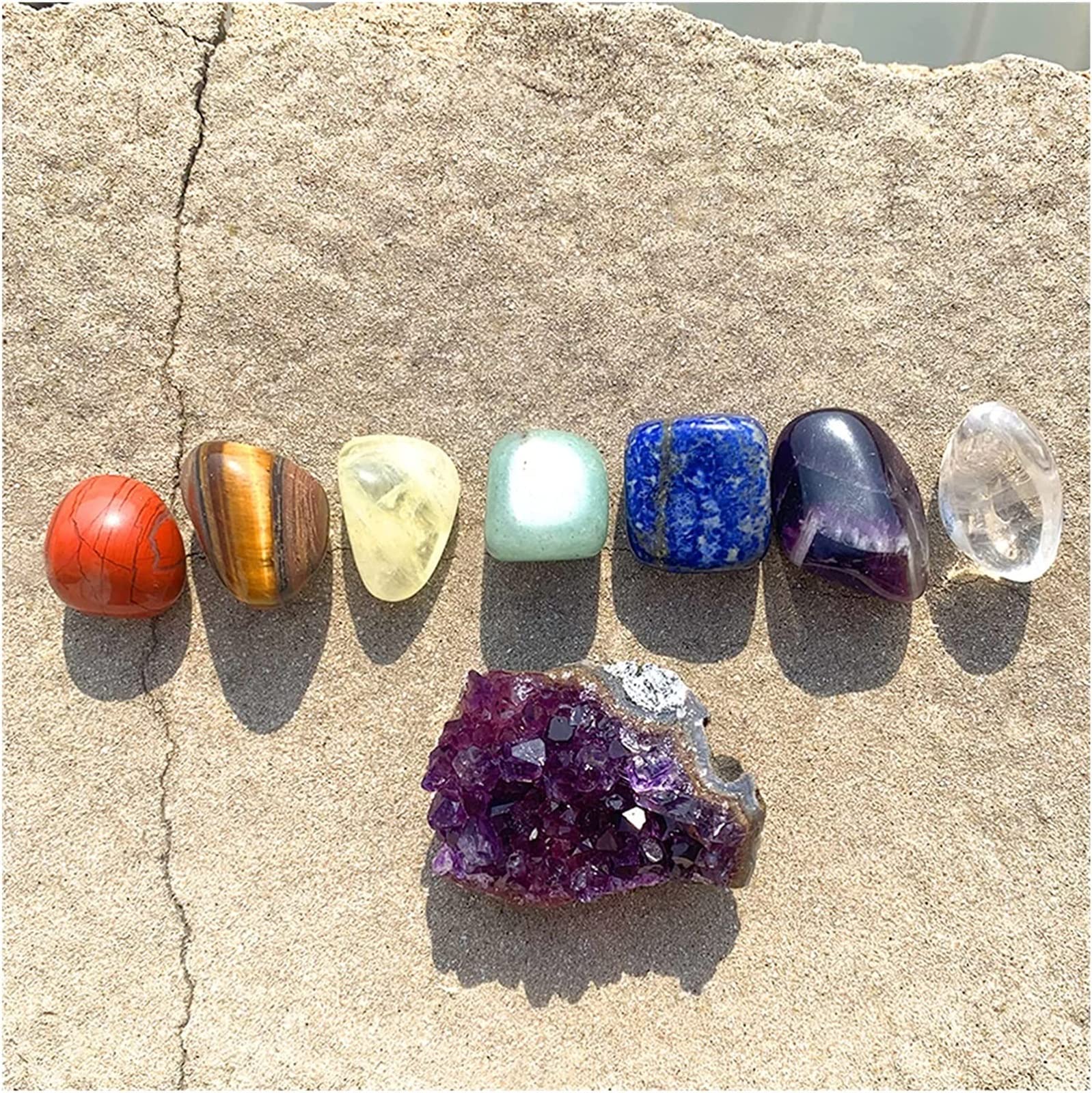 Minerales Piedras 1 Set Natural Gemstone Seven Chakra Amethyst Cluster Selenit Set Polised Reiki Healing Crystal Decoration Crystal Stones Decoración