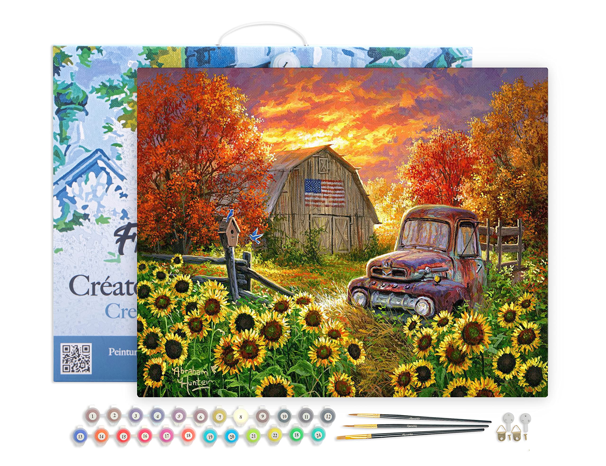 Figured'Art Peinture par Numéro Adulte Jolis Tournesols - Activité Manuelle Kit de Loisir Créatif DIY Numéro d'Art Complet - 40x50cm avec châssis en