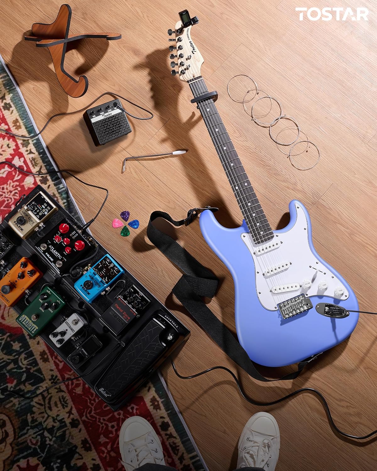 Tostar 39" Full Size Electric Guitar Kit For Beginners and Adults, SSS Pickup Guitarra Electrica Set Includes Tremolo Bridge, Lightweight Matte Finish, Amp, Strings, Gig Bag, Birthday Gifts, Blue