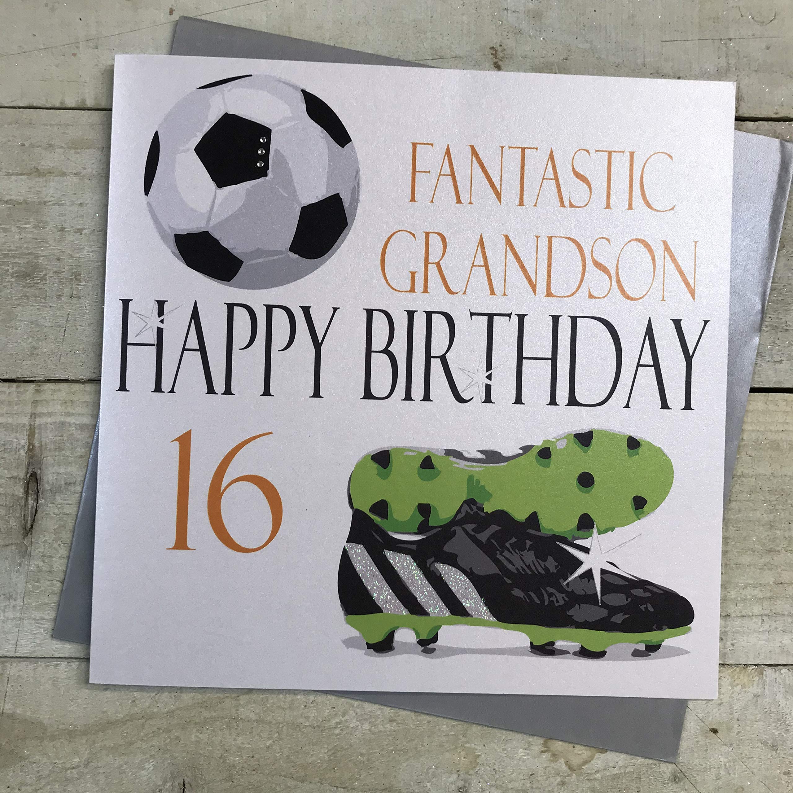 White Cotton Cards Large Fantastic Grandson Happy Birthday 16" Handmade 16th Birthday Card, XN16gs