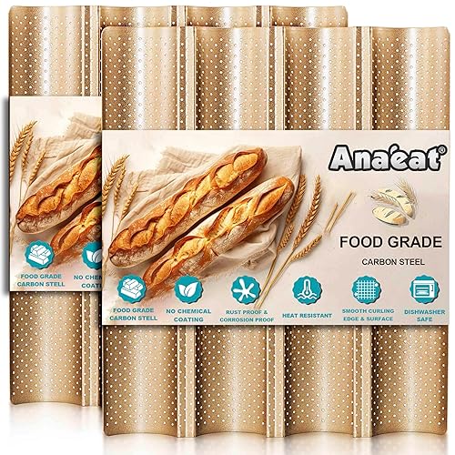 Anaeat 2 Pack Nonstick Perforated French Bread Baking Pan, 15"X