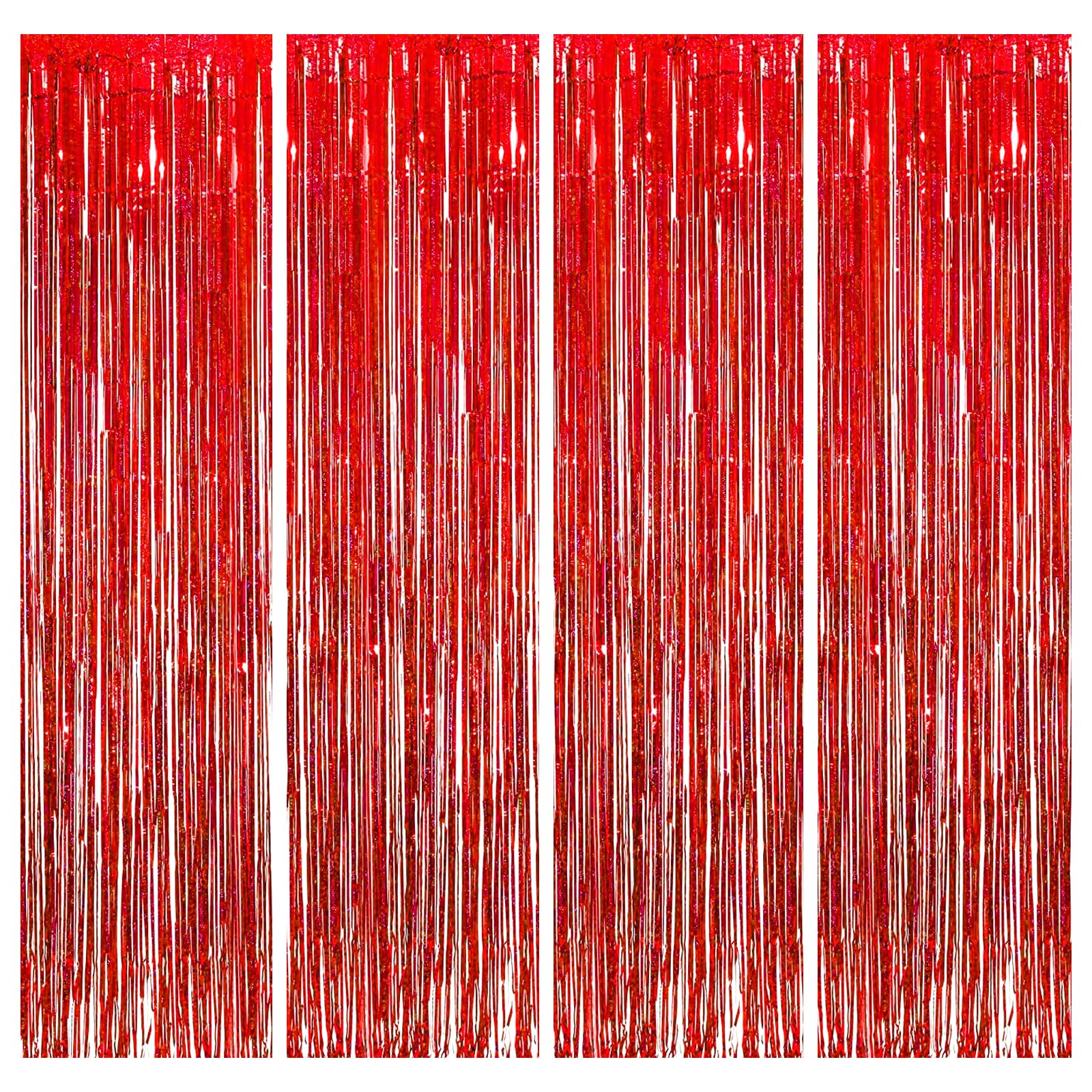 4PCS Tinsel Foil Fringe Curtain, Red Laser Glitter Party Curtain, Tinsel Curtains For Party Decorations, Birthday Decoration, Graduation, Proposal, Baby Shower Wedding Holiday Backdrop Decoration