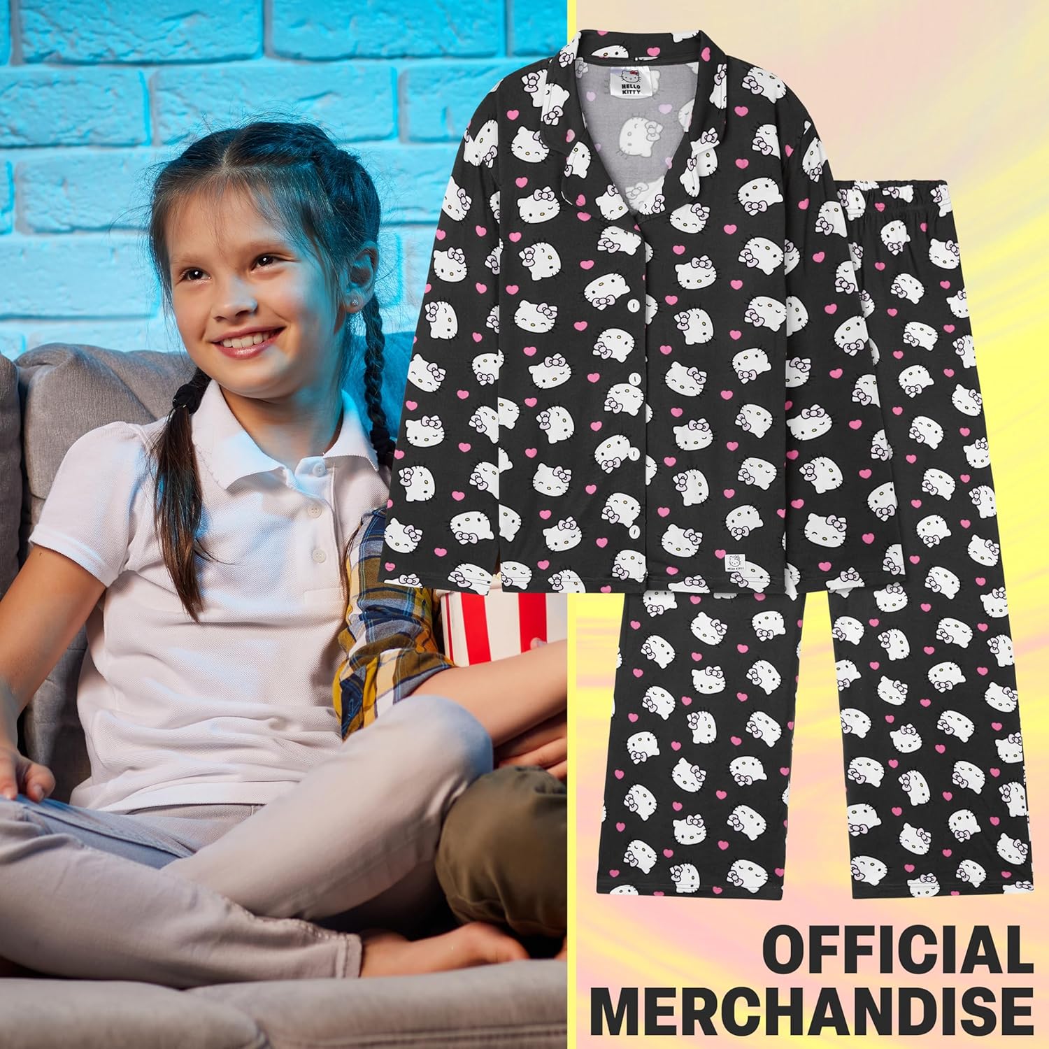 Hello Kitty Sanrio 2 Pc Pajamas Set for Girls Teens, Top, PJ Pants, Kawaii Lounge Set, Kuromi Cute Sleepwear Gifts for Girls - Image 4