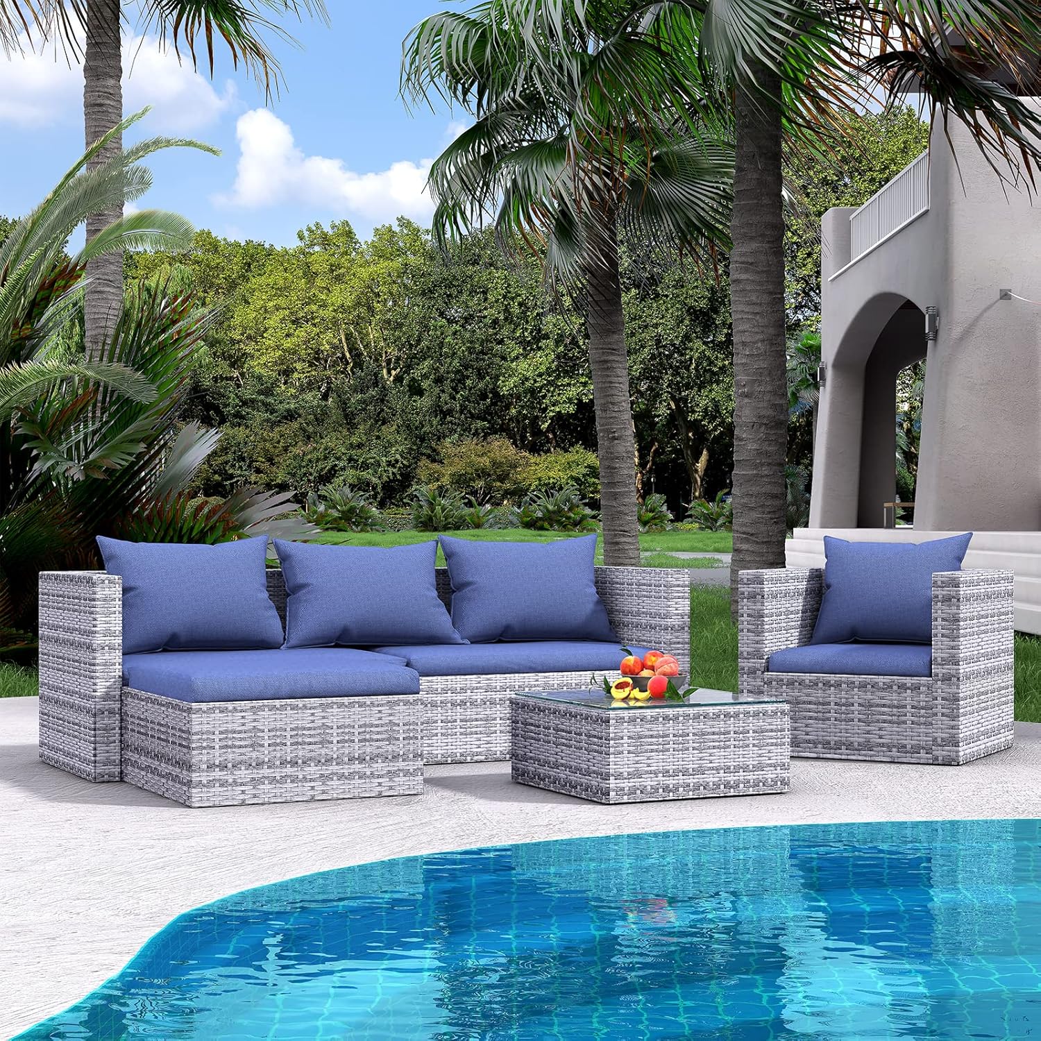 bigzzia Garden Furniture Set 5PC Rattan Modular Corner Sofa Set Garden