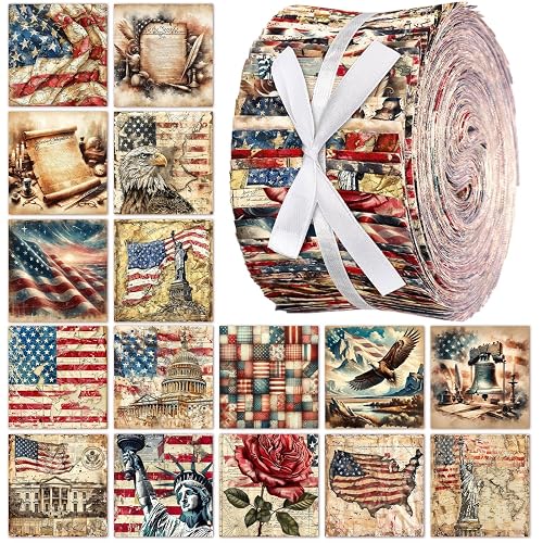 Ganeen 100 Pcs Vintage Patriotic Quilting Fabric Roll 4th of